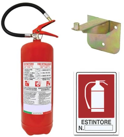 1 extintor de polvo de 6 kg – Año: 2025 + manual de uso y mantenimiento – Certificado y homologado según la normativa legal + soporte y etiqueta – Solución de seguridad contra incendios profesional