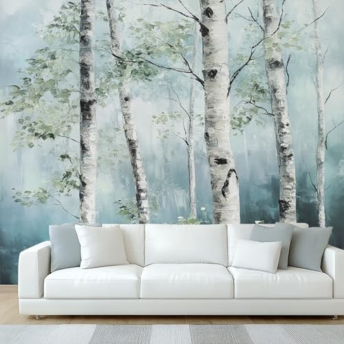 NOGAWA Papier Peint Motif Bouleau, 3D Panoramique Papier Peint Forêt, Papier Mural Decoratif Pour Salon, Chambre, Tapisserie Murales, Décoration Murale 450x315cm