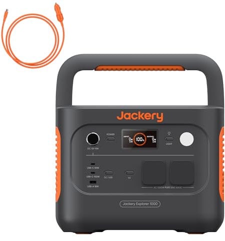 Station Électrique Portable Jackery Explorer 1000 v2 avec Câble de Charge de Voiture, 1070Wh Batterie LiFePO4, 1500W Sortie, 6 Ports de Sortie, Générateur Solaire pour Plein Air, Camping, Urgence