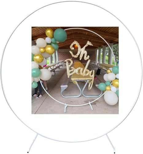 Fitlin Metal Round Backdrop Stand for Wedding Garden Arch Large Circle Balloon Arch Frame and Trellis for Wedding Decoration Extra Large Ceremony Arch(White,1.8m)