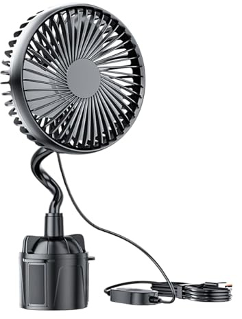 Generico Ventilateur de voiture portable pour porte-gobelet - Ventilateur rafraîchissant pour camion | accessoire 12 V 24 V rechargeable avec 3 vitesses pour véhicules commerciaux et véhicules