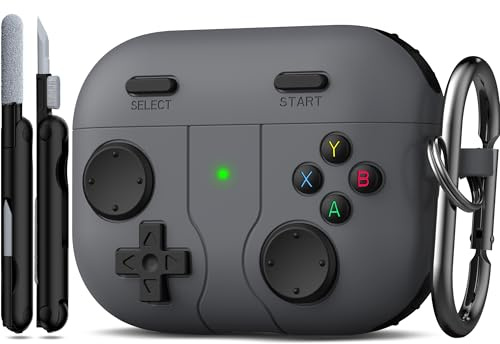 R-fun per AirPods Pro 3 con kit di pulizia, design classico per console di gioco portatile, Silicone pelle morbida compatibile con cover Apple AirPods Pro 3, custodia di ricarica, Nero