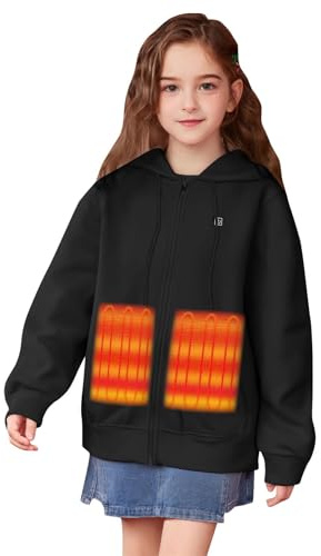 Beheizte Hoodies Kinder Beheizbare Fleece Hoodie Jungen Mädchen Winter Waschbarer Warm Elektrisches Sweatshirt mit USB-Anschluss 3 Temperaturstufen Outdoor Camping Wandern Winddichte Heiz Sweatshirt