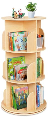 OOOK Drehbares Bücherregal, 360° Bücherregal Drehbar mit 3 Ebenen | Drehregal Schmal Platzsparende Design, Multifunktionale Standregal für Wohnzimmer Schlafzimmer, aus Sperrholz Gefertigt