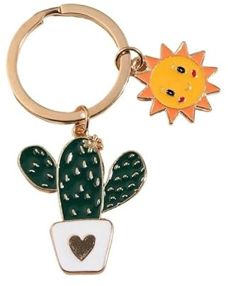 Cute Keychain Sun Cactus Flower Key Ring Letter Plants Chains Desert For Women Men Bag Accessorie DIY Handmade Jewelry(WHITE)