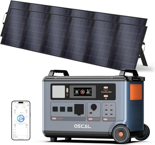 OSCAL PowerMax 6000w Générateur Solaire avec 2 Panneau 500W, 3600Wh Station électrique Portable, Capacité Extensible 57.6kWh, Recharge en 1,2 h, Batterie LFP, APP, 14 Sorties, pour Maison, Camping-Car
