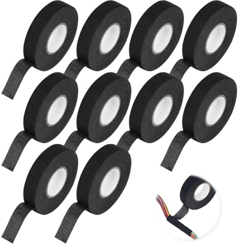 10 Stück Kabelbaum Band 19mm*15m, Kabelbaum Klebeband, Kfz Gewebeband | Rollen Selbstklebendes Gewebeband Für Kfz-Kabel, Kabelbaums Band, Ideal zum sicheren Isolieren und Bündeln von Drähten