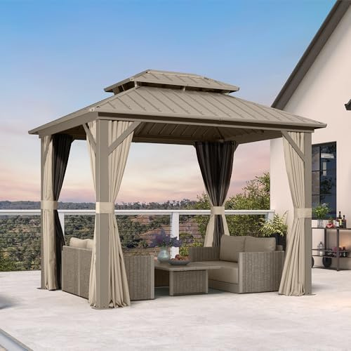 PURPLE LEAF Alu Pavillon 2.4 x 3 m Wasserdicht Stabil Winterfest mit Doppeldach, Gartenpavillon mit Flammhemmend Seitenteile & Moskitonetz, Blick- und Windschutz, Champagner