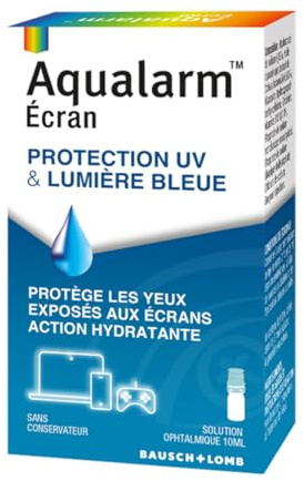 AQUALARM | Collirio Schermo | Occhi Secchi e Affaticamento Visivo | Protezione UV e Luce Blu | Azione Idratante Lubrificante e Antiossidante | Dai 3 Anni e Donne in Gravidanza | 10ml