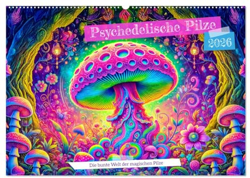 Psychedelische Pilze - Die bunte Welt der magischen Pilze (Wandkalender 2026 DIN A2 quer), CALVENDO Monatskalender: Atemberaubende, surrealistische ... voller Farben und Fantasie. (CALVENDO Natur)