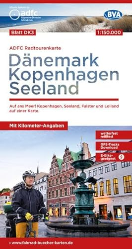 ADFC-Radtourenkarte DK3 Dänemark/Kopenhagen/Seeland 1:150.000, reiß- und wetterfest, E-Bike geeignet, mit GPS-Tracks Download, mit Bett+Bike Symbolen, ... einer Karte. (ADFC-Radtourenkarte 1:150.000)