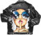 shownicer Blau Taschen Einreiher Zerrissene Graffiti Langarm Boyfriend Oversize Jeansjacke Damen Mode Denim Jacket B Schwarz XS