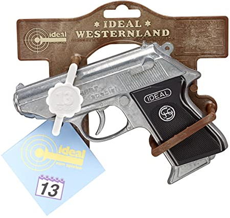Schrödel J.G. Kommissar: Spielzeugpistole für Zündplättchen, ideal für das Polizeikostüm, 13 Schuss, in Box, 15.5 cm, schwarz/silber (302 0981)