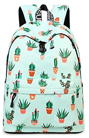 Inwagui Mädchen Schulrucksack Laptop Rucksack Schultaschen Damen Freizeitrucksack aus Polyester Kinderrucksack Schulranzen - Kaktus