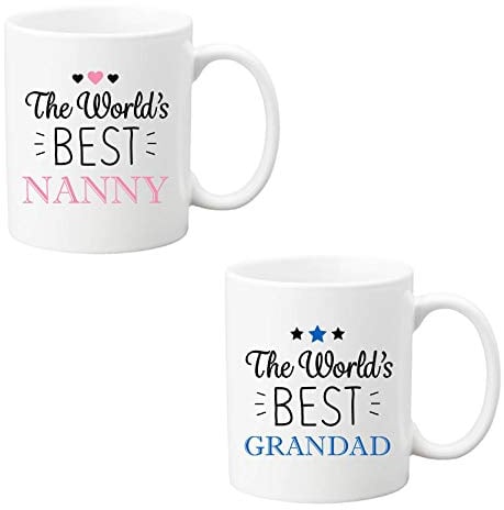 Set of 2 Sentimental Keepsake World’s Best Nanny & Grandad Ceramic Mug Cup Gift from Grandchild