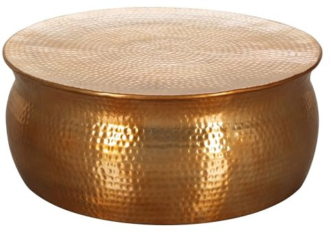 FineBuy Couchtisch 75 x 31 x 75 cm Aluminium Beistelltisch orientalisch rund, Flacher Hammerschlag Sofatisch Metall, Design Wohnzimmertisch modern, Loungetisch indisch Stubentisch klein