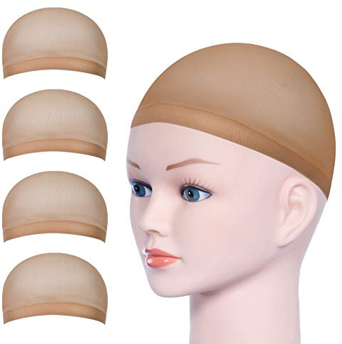 URAQT Haarnetz Wig Cap, 4 Stück Dehnbare Atmungsaktive Perücke Kappen Caps Nylon Haarnetz, Perückekappe Neutral Nackt Beige Haarnetz, Netz Perückennetz perücken wig zubehör