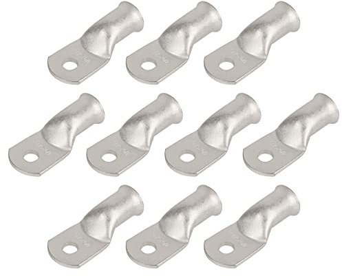 10PCS Heavy Duty Tinned Copper Wire Lugs 4/0 AWG Battery Cable Ends Tubular Bare Copper Eyelets Ring Terminal Connectors Marine Grade Wire Lugs Connectors (4/0 AWG -5/16''Ring/Eye)