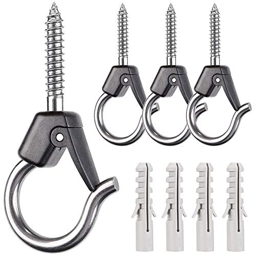 BeneLabel Schraub Haken, Haken zum Einschrauben Schraubhaken Schwarz, 4 Stück Schraubhaken Schwarz, Edelstahl Schraubhaken Haken mit Gewinde für Blumenkörbe, Windlichter Lichterketten