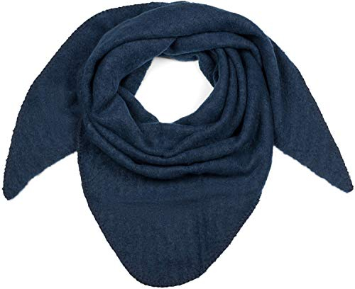 styleBREAKER Damen Großer Strick Dreieck Schal einfarbig meliert | Weiches warmes Winter Dreiecktuch | Strickschal aus Viskose Wolle für kuschlige Looks, Farbe:Dunkelblau