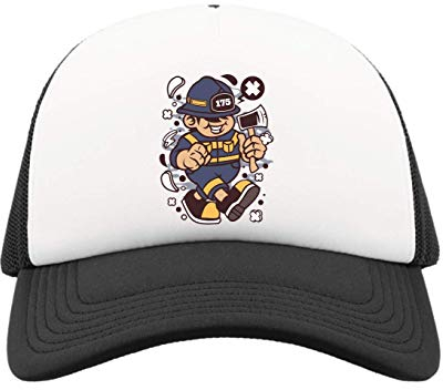 Firefighter Fat Kid Cartoon Hero Axe Art Half Mesh Trucker Cap Baseball Hut Snapback One Size