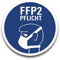 Aufkleber Hinweis FFP2-Atemschutz-Maske Pflicht Gebot Schild Folie Ø5-40cm | blau Made in Germany, Größe: Ø10 cm