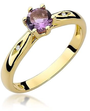 Damen Ring 585 14k Gold Gelbgold echt Amethyst Edelstein Diamanten Brillanten