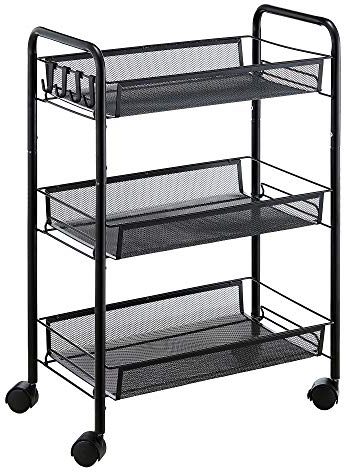 VR7 3 Tier Rolling Utility Storage Trolley Cart on Wheels Craft Toy Bedroom Kitchen Storage & Organisation Hostess Nappy Metal Trolley Laundry Bathroom Storage Unit Rack Organizer Shelve Easy Assemble