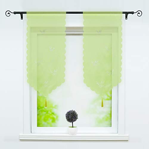 Joyswahl Scheibengardine Voile Bistrogardinen mit Quaste, Lasercut Schmetterlinge Muster »Erika« Kurzstore mit Tunnelzug Grün BxH 40x60cm 2 Stück