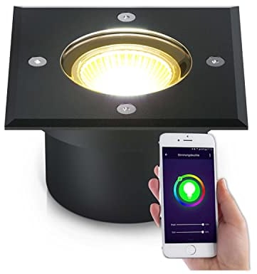 lambado® Flacher LED Bodenstrahler für Außen mit RGB Farbwechsel - Alexa & Google Home steuerbar per App - Bodenleuchte/Bodeneinbaustrahler IP67 - Befahrbar & Wasserdicht, Schwarz