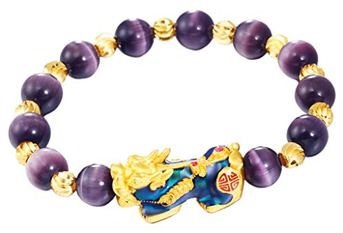 Chinesische Feng Shui Obsidian Perlen Armbänder mit Mantra Stein, Farbwechselndes Armband, Elastischer Schmuck Ziehen Reichtum An -