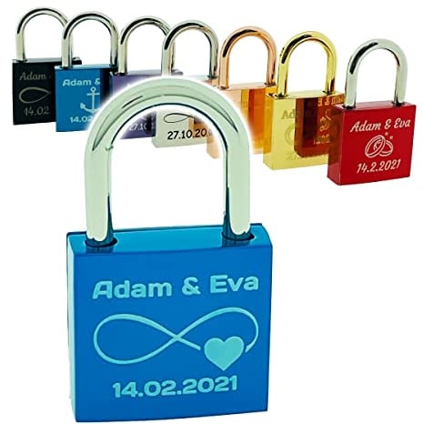 Liebesschloss mit Gravur, Vorhängeschloss Schloss, Romantisches Geschenk für Frau Mann Freund Freundin zum Valentinstag, Hochzeit, Hochzeitstag, Pärchen Liebesgeschenke Jahrestag Blau