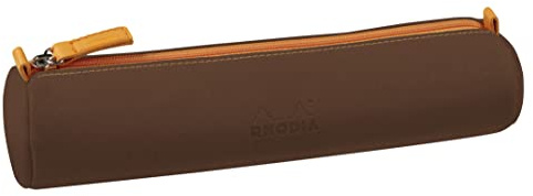 Rhodia 319045C - Schlampermäppchen Rhodiarama, rund, 21,5x5,5 cm, mit elfenbeinfarbenem Jersey gefüttert, praktisch und elegant aus Kunstleder, Bronze, 1 Stück