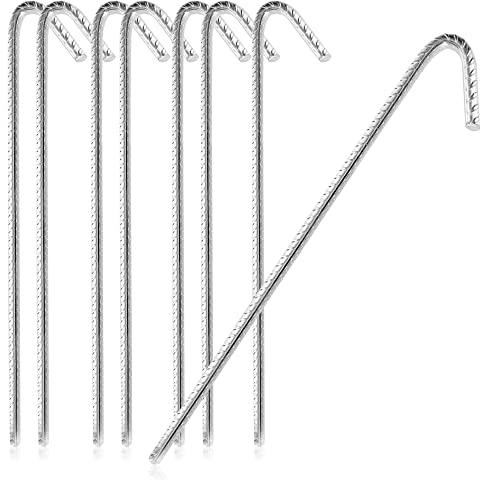 COM-FOUR® 8X Anclajes de Suelo XL de Acero Macizo, Forma de J 42 cm, Ø 1 cm - Anclajes de Suelo galvanizados para Tiendas de campaña, pabellones, Castillos hinchables, Camas elásticas
