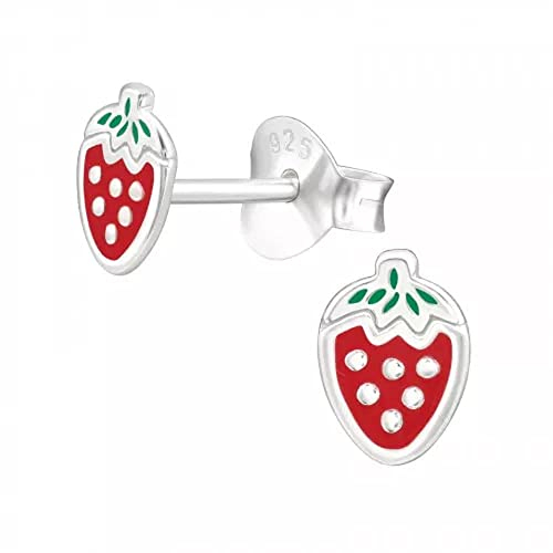 Laimons Kinder Mädchen-Ohrstecker Ohrringe Erdbeere 6 X 4 mm Rot aus Sterling Silber 925