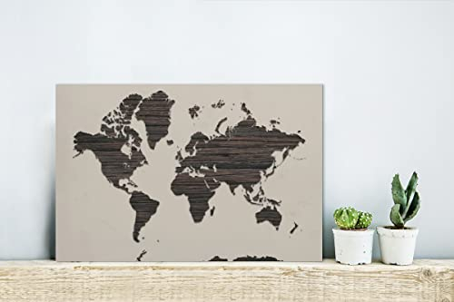 MuchoWow Glasbild Glasfoto Wandbild Bilder Deko 30x20 cm Weltkarte - Braun - Holz