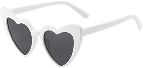 YOJUED Herz Sonnenbrille Vintage Katzenaugen Brille Love Heart Shape Sunglasses Herzbrille UV400 Schutz (Weiß)