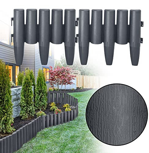 UISEBRT Rasenkante Kunstoff 25,2m Beeteinfassung Gartenzaun Beetumrandungen Holzoptik Randsteine Palisaden Garten Dekorativ Border Blumenbeet, 1 Element (L x H): 28cm x 24cm, Anthrazit