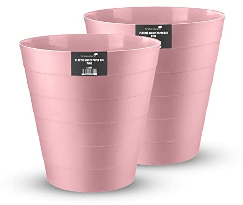 Homeshopa Plastic Waste Paper Bin, 6L Round Waste Basket Trash Can, Lightweight Rubbish Bin for Kitchen, Bedroom, Bathroom, Open-Top Design, Ourdoor Gargabe Container Dustbin - Pack of 2 (Pink)