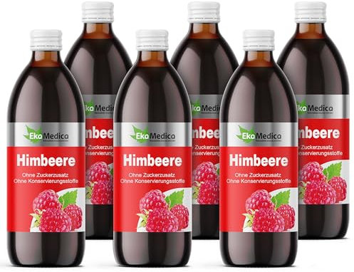 EkaMedica® Himbeere Nahrungsergänzungsmittel Himbeersaft - Natürlich Rein Saft - Ohne Zuckerzusatz Konservierungsstoffe Duftstoffe (6 x 1000 ml)