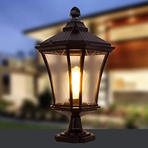 Luces de postes al aire libre Poste Linterna Linterna Fijo E27 Vidrio de aluminio Retro Columna Luz europea Retro 45 cm Impermeable Lámpara Pilar Pilar Rústico Jardín Villa Porch Patio Paisaje Post Po