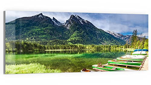 DEQORI Glasbild Acrylglas | Motiv Romantischer Bergsee | horizontal einteilig 125x50 cm | schöne Dekoration | Wandbild für Wohnzimmer, Schlafzimmer, Flur & Küche | moderne Wanddeko
