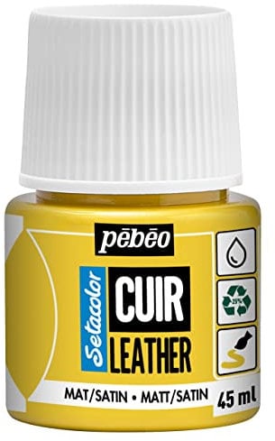 Pebeo-Setacolor Cuero-Pintura acrílica para cuero y polipiel -Personalización de bolsos, zapatos, zapatillas -Resistente a arañazos, dobleces y roces - Acabado mate/satinad o-Amarillo Brillante -45 ml