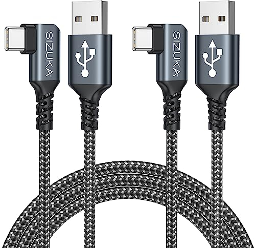 Câble USB C Coudé 90 Degrés [3m+3m / Lot de 2] Charge Rapide Câble Chargeur USB C 3.1A Nylon Tressé Compatible avec Galaxy S22 S21 S20 S10 Note 20 10, A71 A53 A33 A20, Huawei, Xiaomi, Sony Xperia