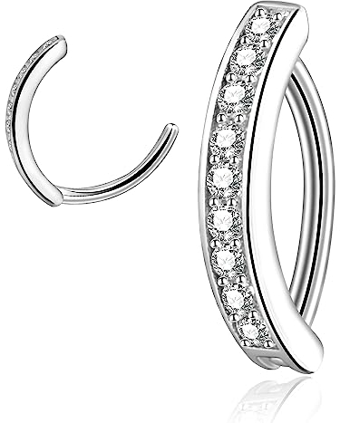 SILBERTALE Clicker Bauchnabelpiercing Ring CZ Herz Bauch Clicker Piercing Bauchnabelringe Silber Reverse Curved Nabel Barbell Piercing Bauchnabel Körperschmuck
