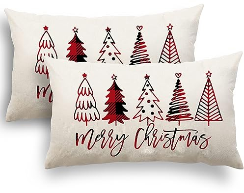 YCOLL Kissenbezug 30x50 2er Set Kissenbezug Weihnachten Kissenbezüge Dekokissen Leinen Kissenhüllen für Deko Weihnachten Sofa Schlafzimmer Couch 30x50 cm