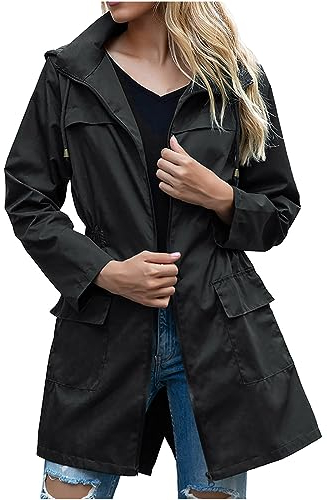 Blouson Femme Coupe-Vent à Capuche Imperméable Veste a Capuche Femmes en Veste de Pluie Softshell Veste Imperméable Respirant Manteau avec Capuche À Manches Longues Parka de Cyclisme Veste