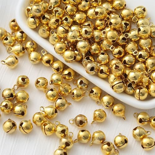 100 Stück Glöckchen zum Basteln,Kleine Glöckchen mit Öse, Mini Glöckchen zum Basteln,Mini-Glöckchen, Metallglöckchen,für DIY Weihnachten Dekoration,Rostschutz Glöckchen,Katzenspielzeug,Golden-12mm