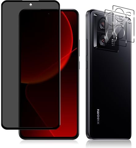 AiMok Privacy Glasfolie Kompatibel mit Xiaomi 13T/Xiaomi 13T Pro, [1+2 Stück] Kamera Glasfolie Schutzfolie, [Anti-Spy] [Kratzfest] 9H Härte Blickschutzfolie für Xiaomi 13T/Xiaomi 13T Pro