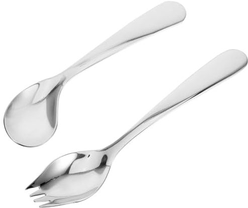 HOLIDYOYO Utensilios Adaptativos Para Personas Mayores 2 Cucharas Y Tenedores En Ángulo De Acero Inoxidable Vajilla Para Personas Discapacitadas Utensilios Curvos Para Uso En Personas